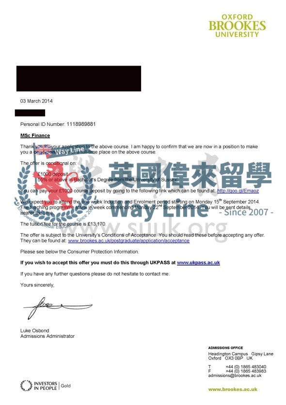 英國牛津布魯克斯大學市場學碩士