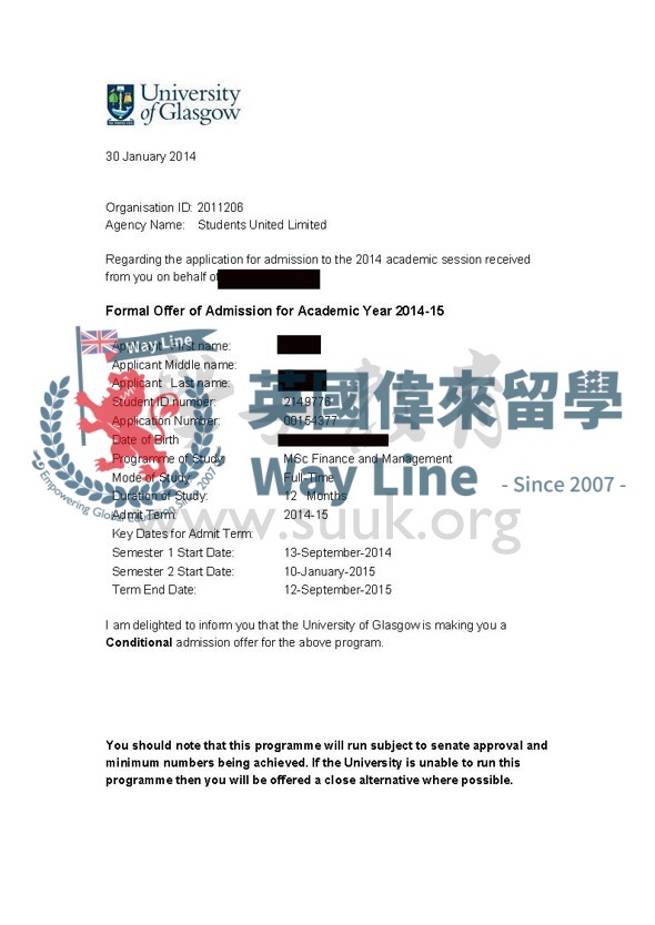 英國格拉斯哥大學金融和管理碩士