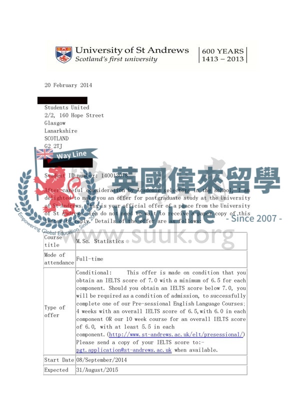 英國聖安德魯斯大學統計碩士