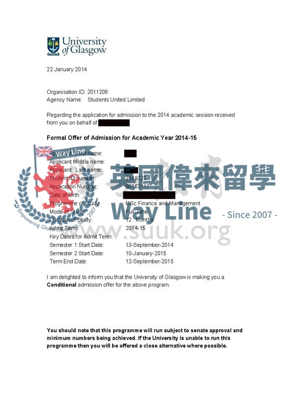 英國格拉斯哥大學金融和管理碩士