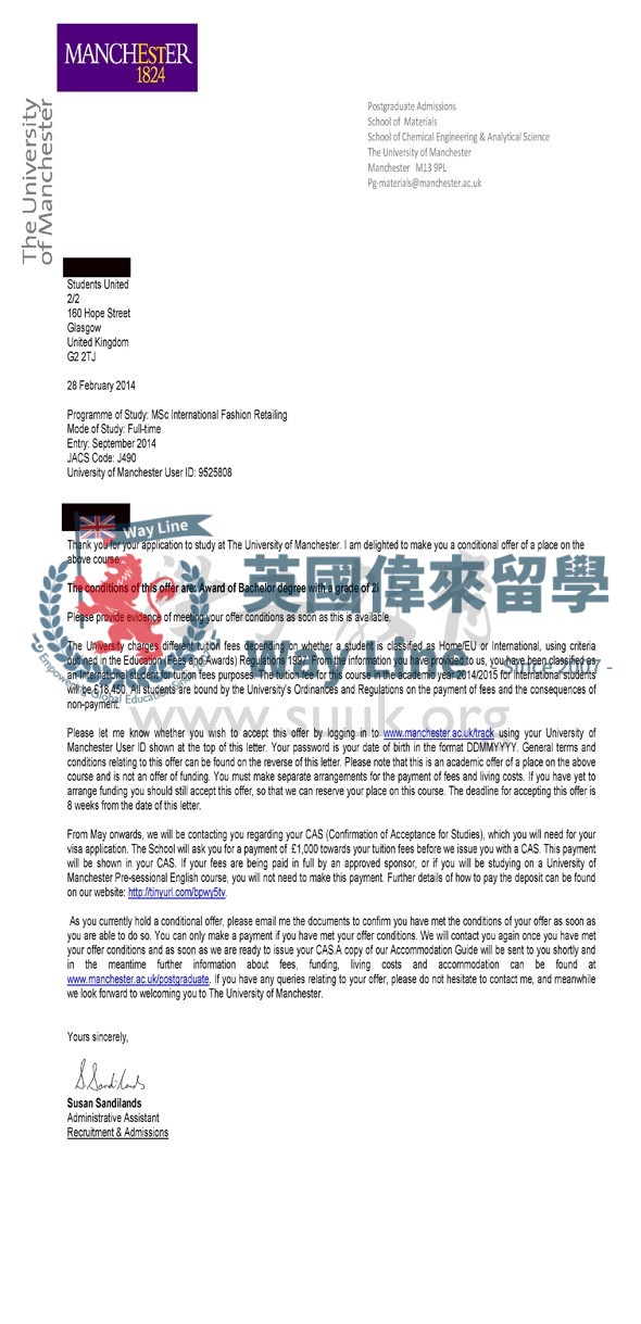 英國曼徹斯特大學國際時裝零售碩士