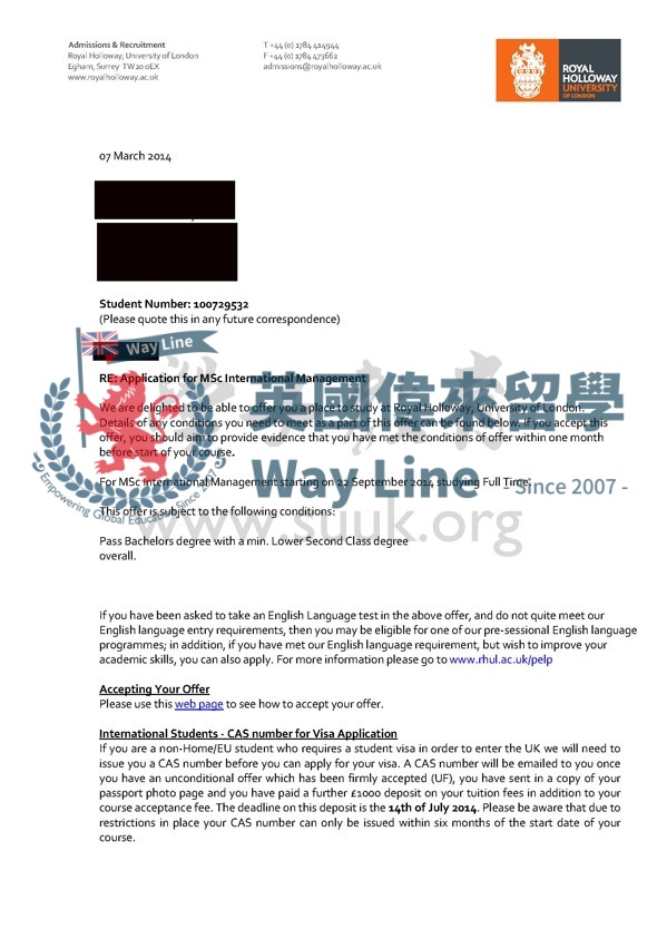 英國倫敦大學皇家霍洛威國際管理碩士