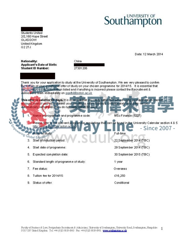 英國南安普敦大學金融碩士