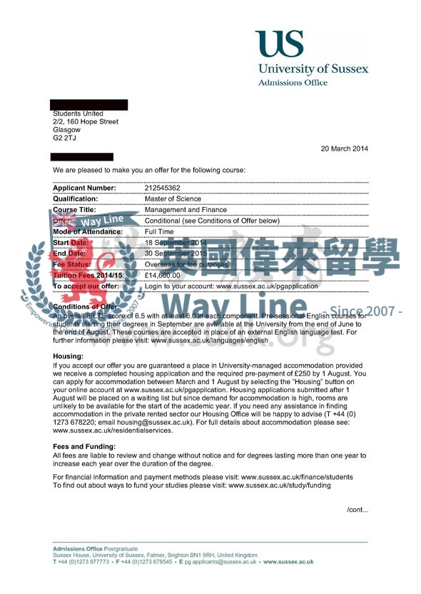 英國薩塞克斯大學管理和金融碩士