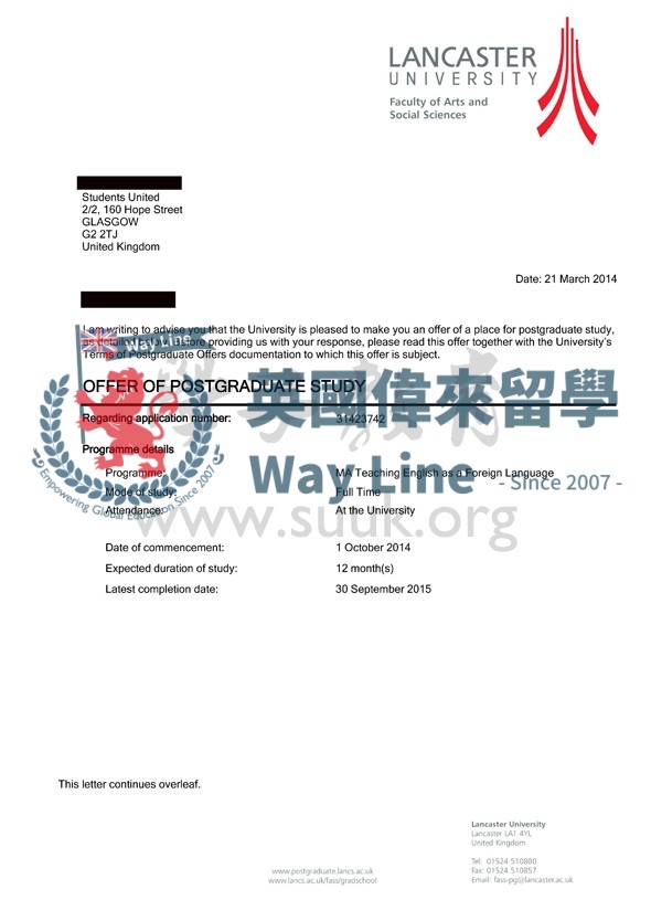 英國蘭卡斯特大學TESOL碩士