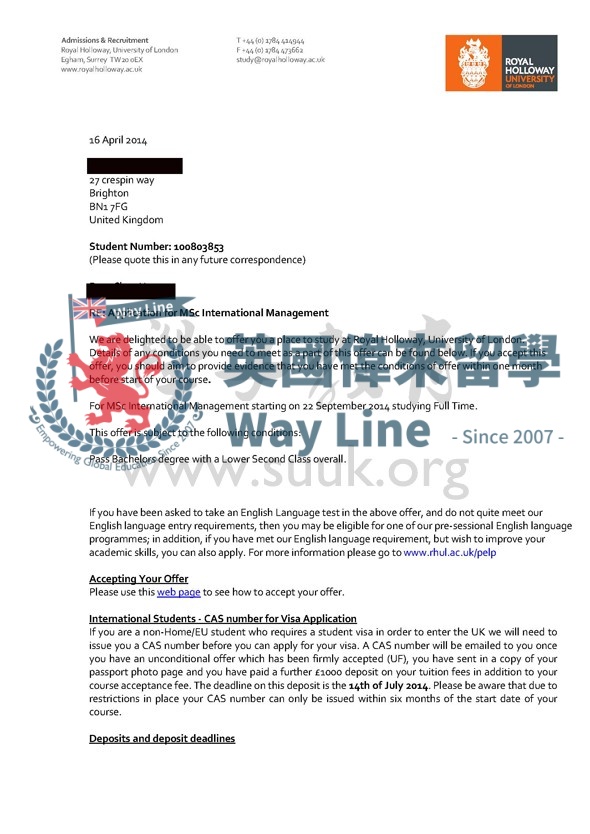 英國倫敦大學皇家霍洛威國際管理碩士