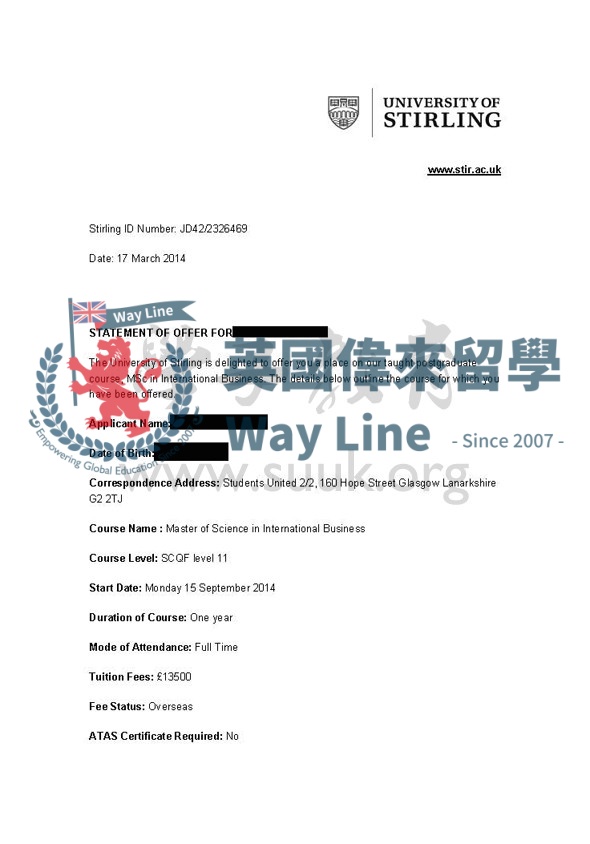 英國斯特林大學國際商務碩士