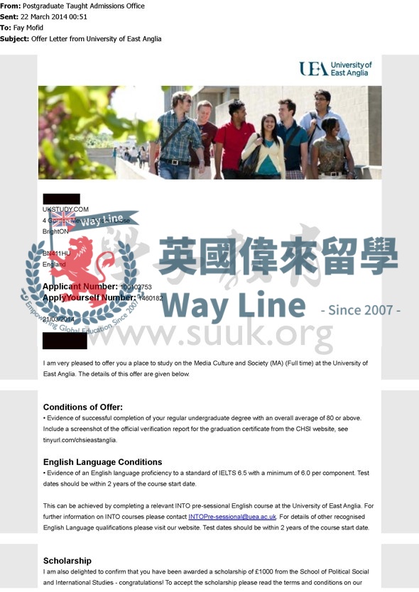 英國東英格利亞大學媒體，文化與社會碩士