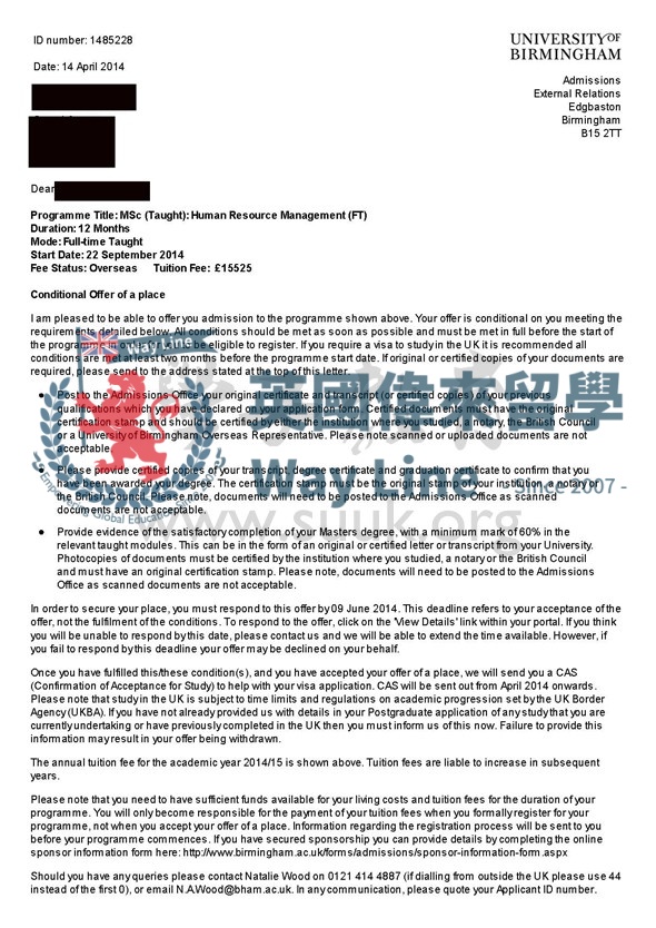 英國伯明翰大學人力資源管理碩士