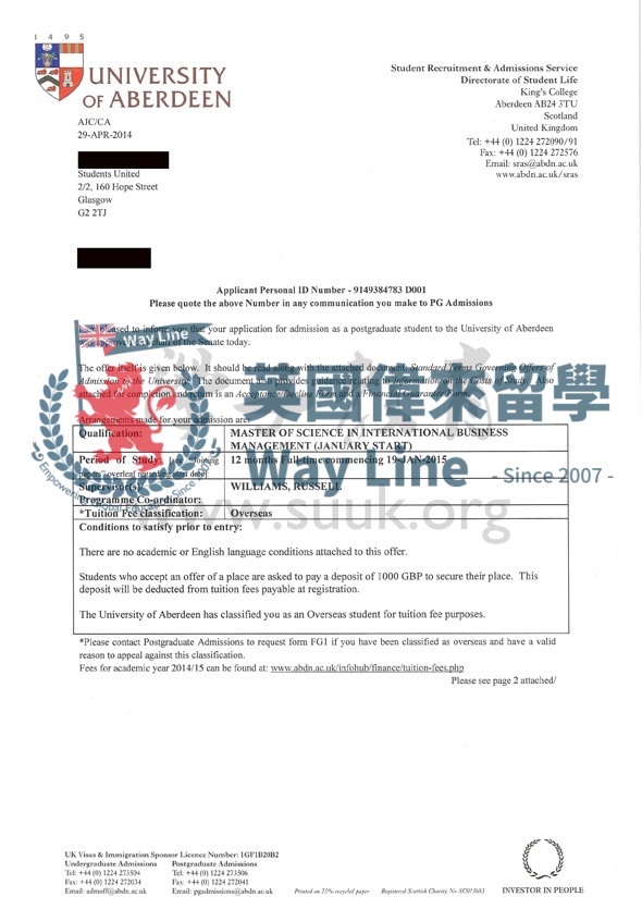 英國阿伯丁大學國際商務管理碩士