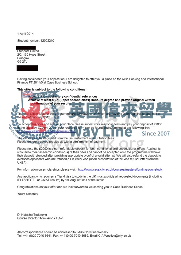 英國倫敦城市大學銀行與國際金融碩士