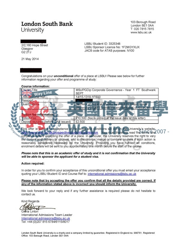 英國倫敦南岸大學企業管治碩士