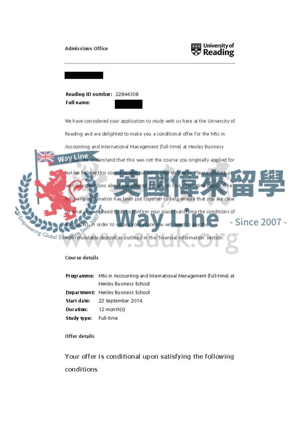 英國雷丁大學會計與金融管理碩士