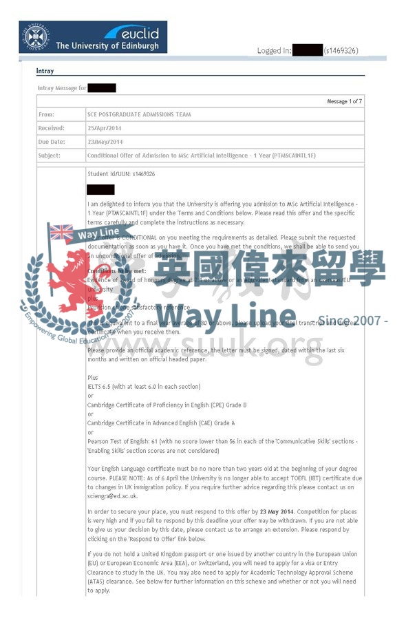 英國愛丁堡大學人工智能碩士