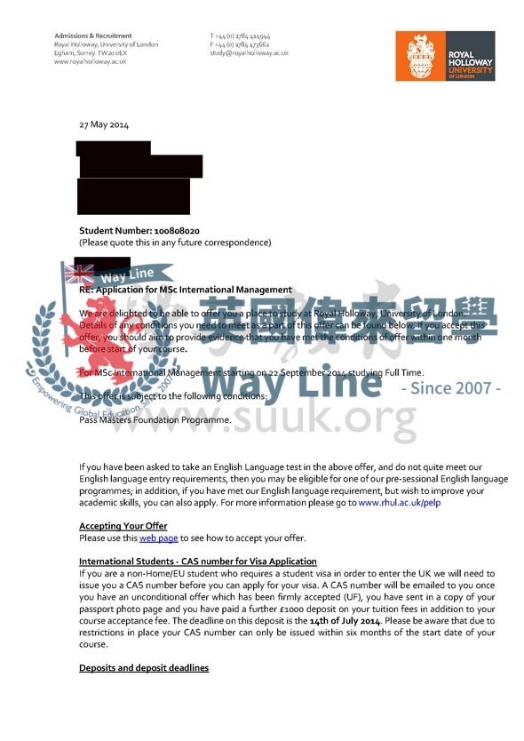 英國倫敦大學皇家霍洛威國際管理碩士