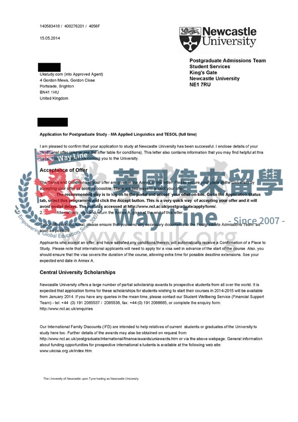 英國紐卡斯爾大學應用語言學與英語教學碩士