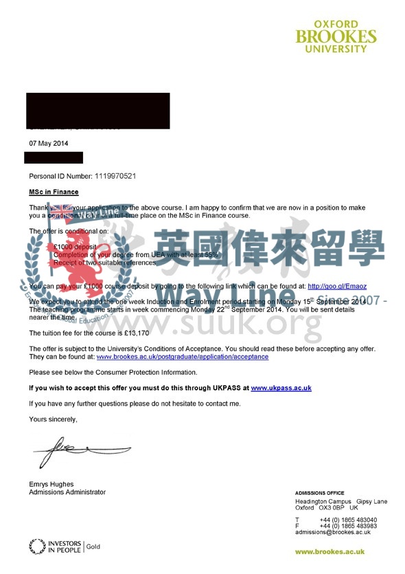 英國牛津布魯克斯大學金融碩士