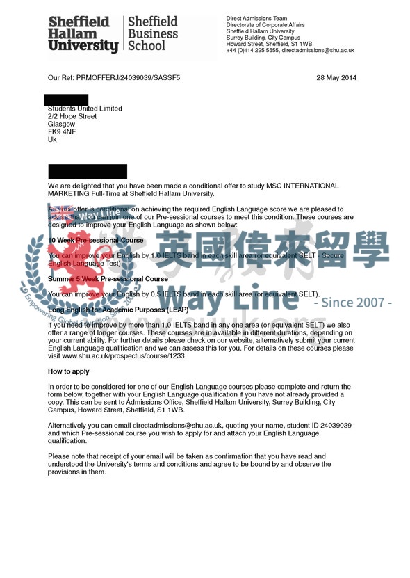 英國謝菲爾德哈勒姆大學國際營銷碩士