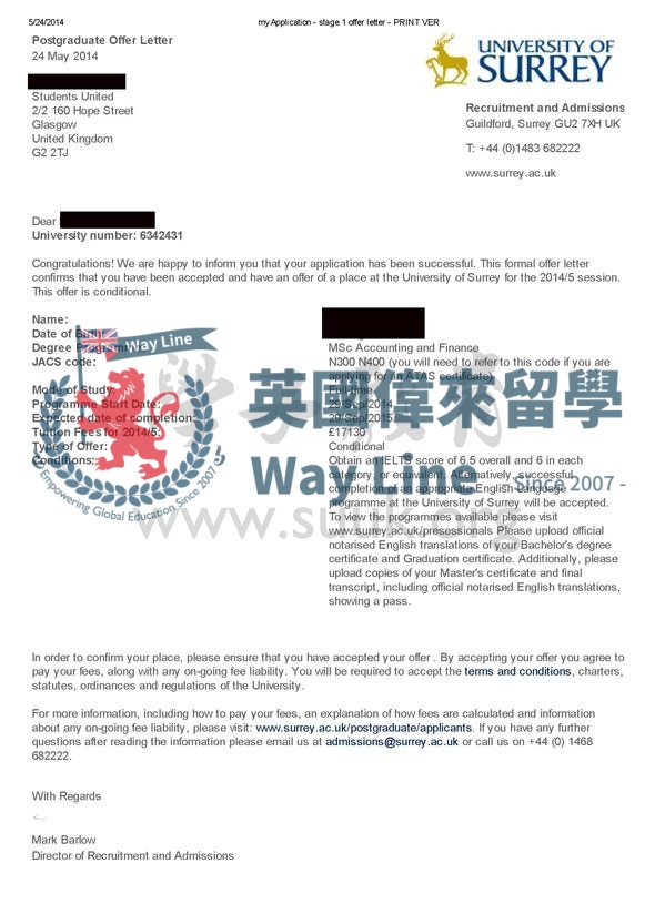 英國薩里大學會計和金融碩士