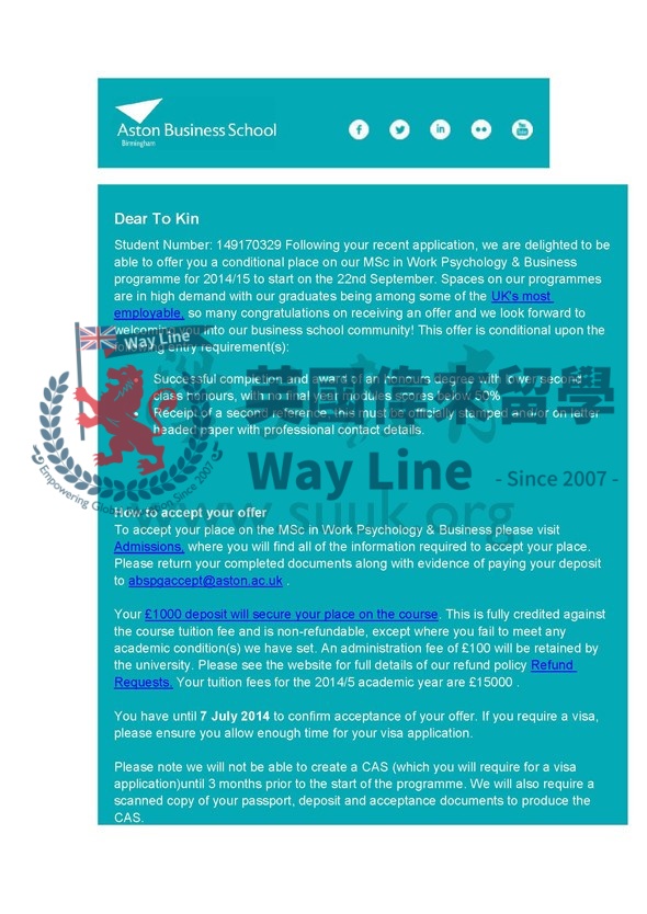 英國阿斯頓大學組織心理學和商務碩士