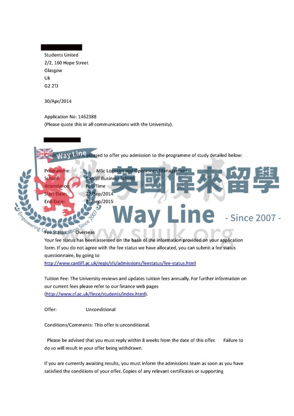 英國卡迪夫大學物流和運營管理碩士