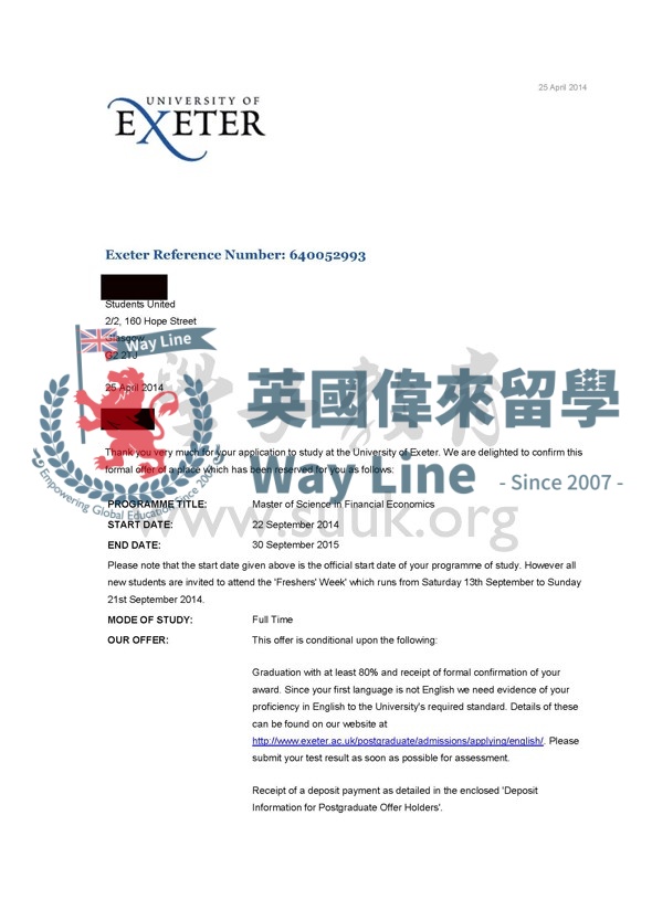 英國埃克塞特大學金融經濟學碩士