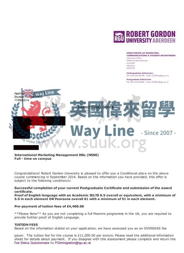 英國羅伯特戈登大學國際市場管理碩士