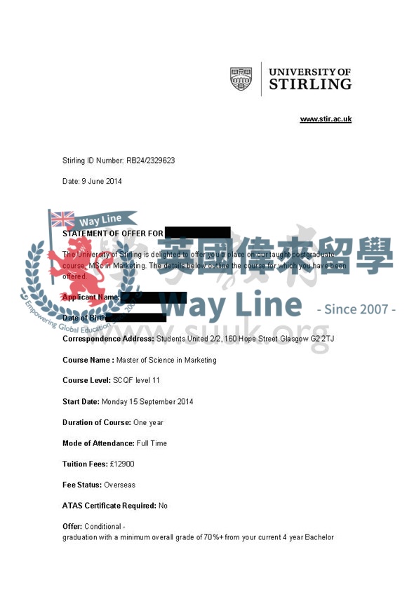 英國斯特林大學市場碩士