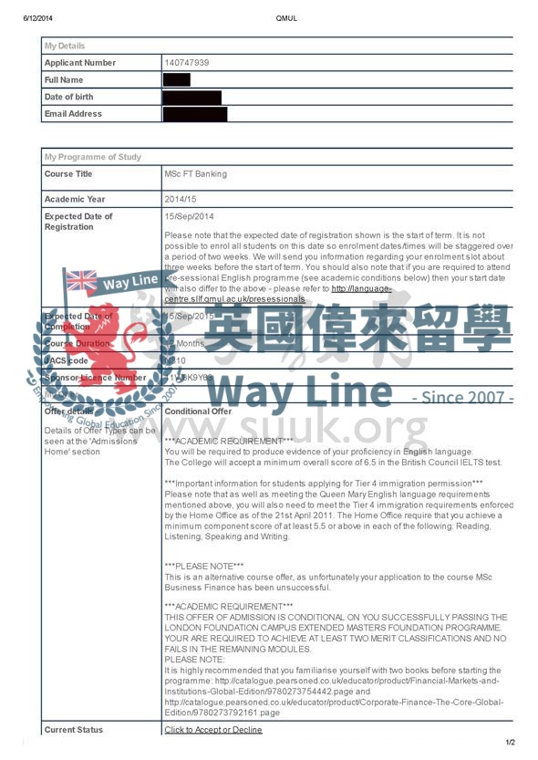 英國倫敦大學瑪麗皇後學院銀行學碩士