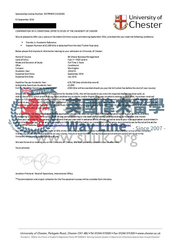 英國切斯特大學商務管理碩士