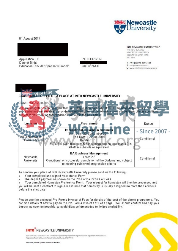 英國紐卡斯爾大學商業管理碩士