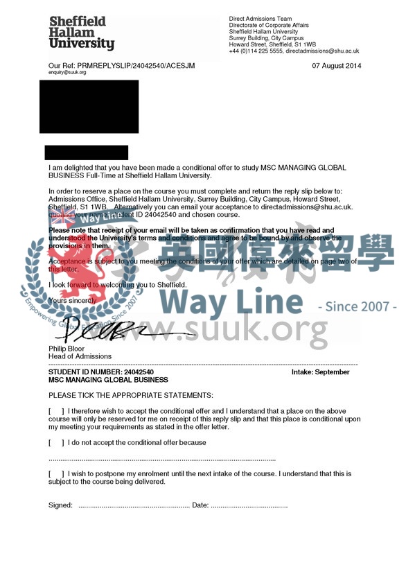 英國謝菲爾德哈勒姆大學全球商業管理碩士