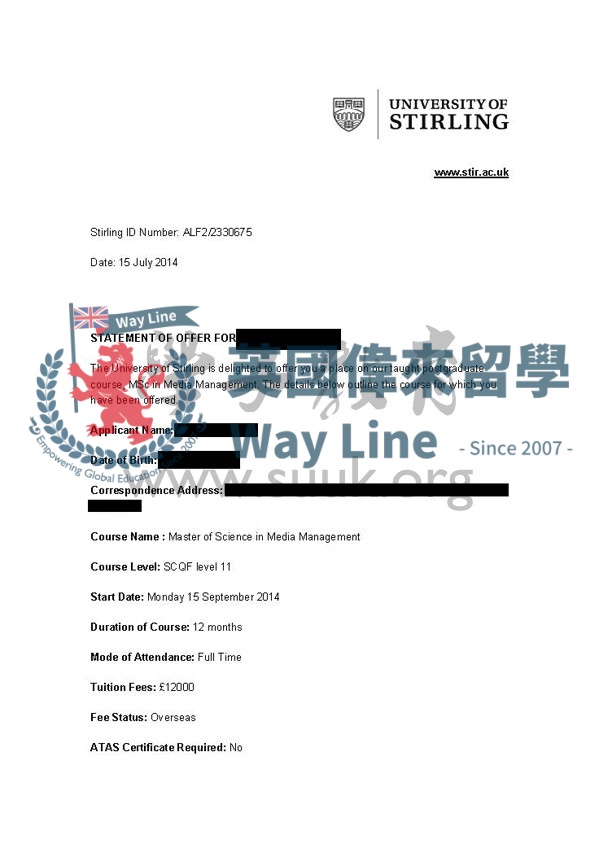 英國斯特林大學媒體管理碩士