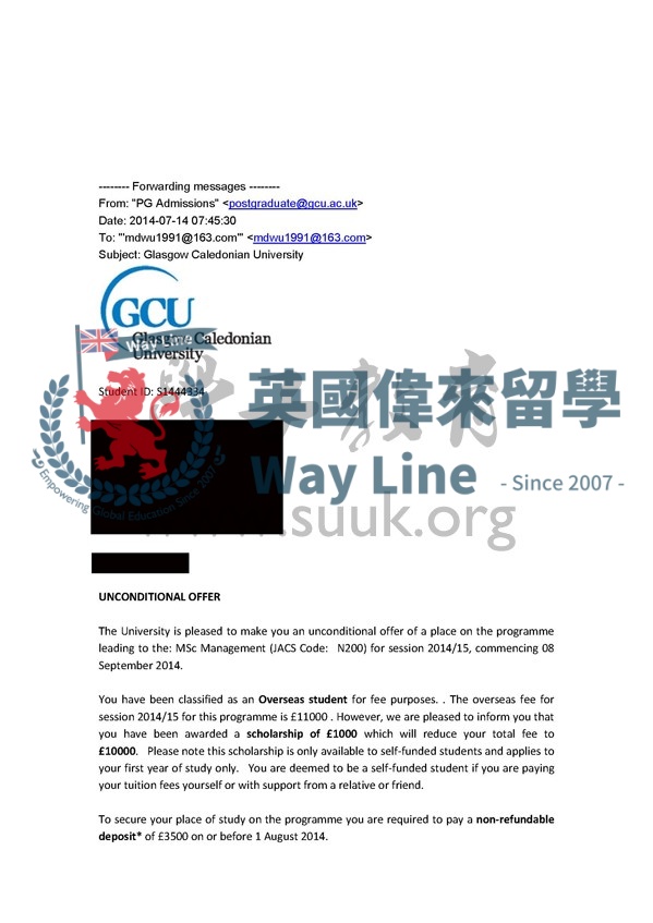 英國格拉斯哥卡里多尼亞大學管理學碩士