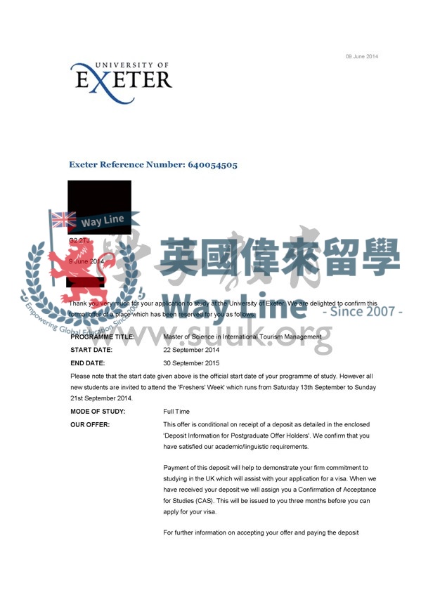 英國埃克塞特大學國際旅遊管理碩士