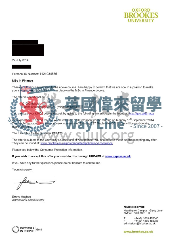 英國牛津布魯克斯大學金融碩士
