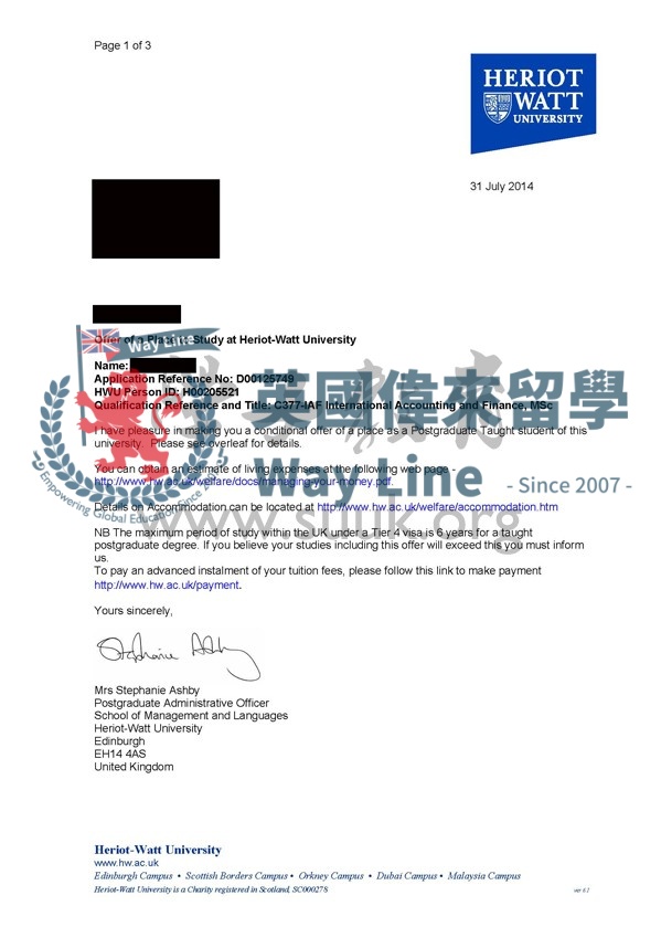 英國赫瑞瓦特大學國際會計與金融碩士