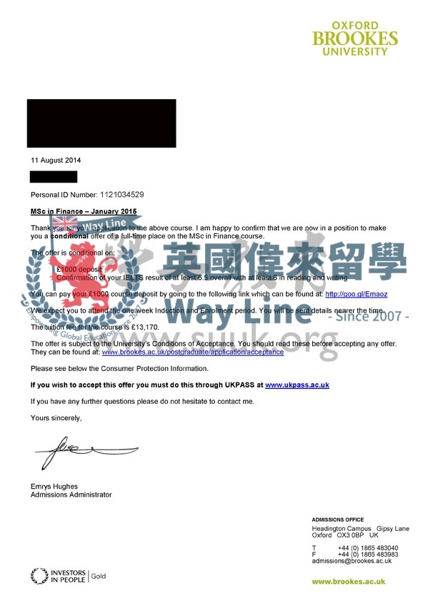 英國牛津布魯克斯大學金融碩士