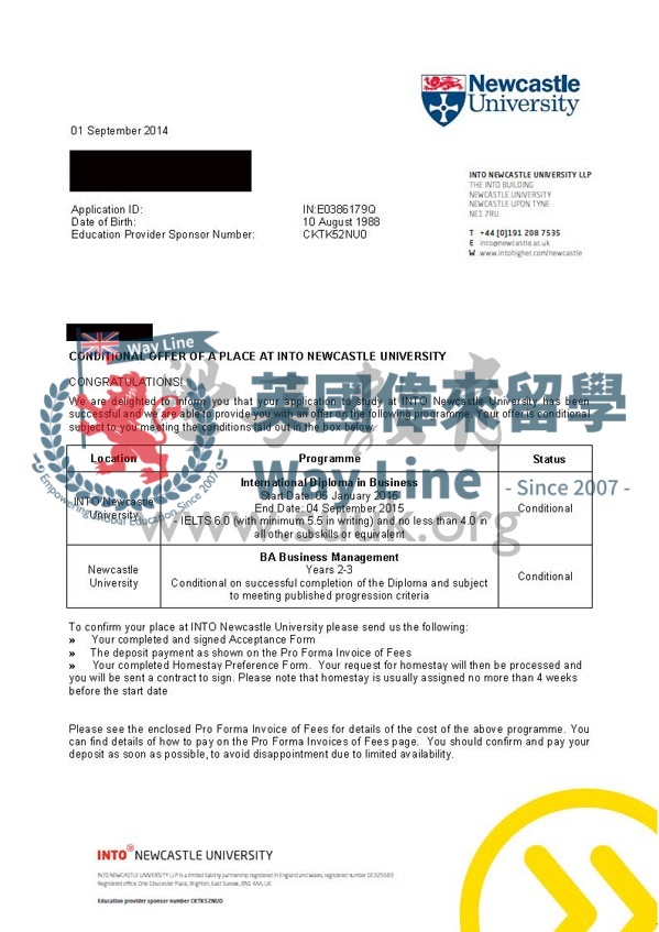 英國紐卡斯爾大學商業管理碩士