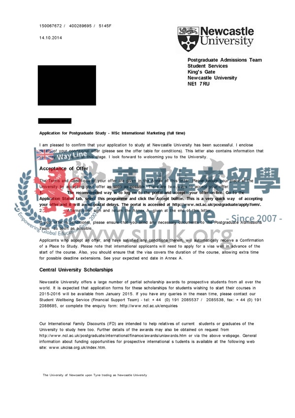 英國紐卡斯爾國際市場營銷碩士