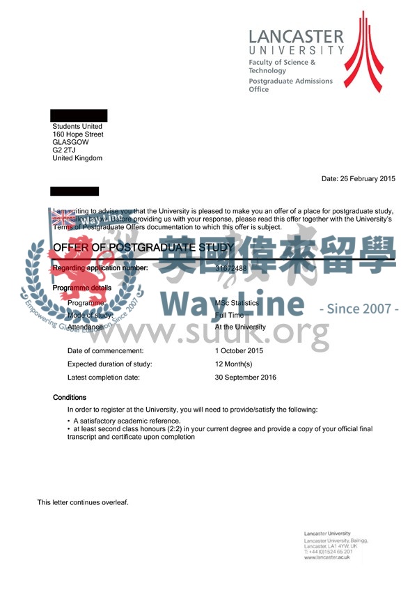 英國蘭卡斯特大學統計學碩士