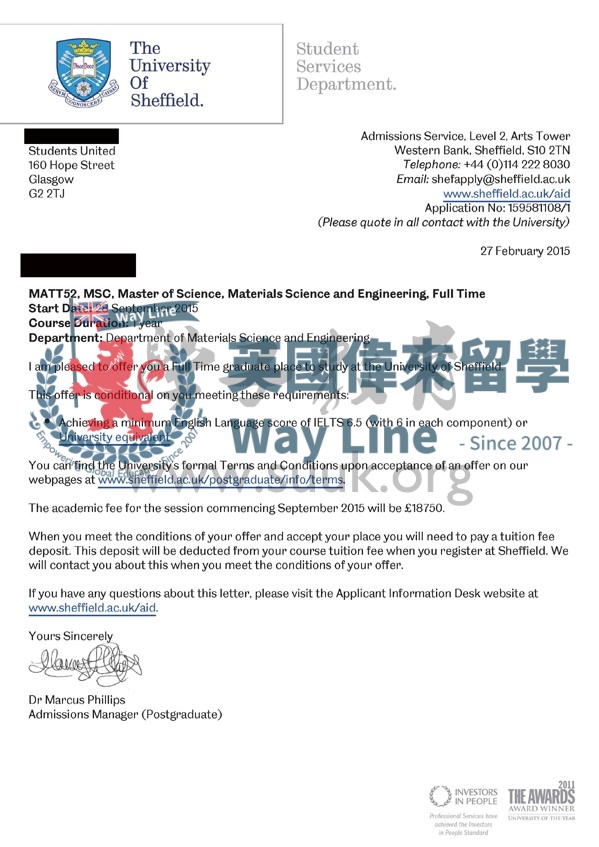 英國謝菲爾德大學材料科學與工程碩士