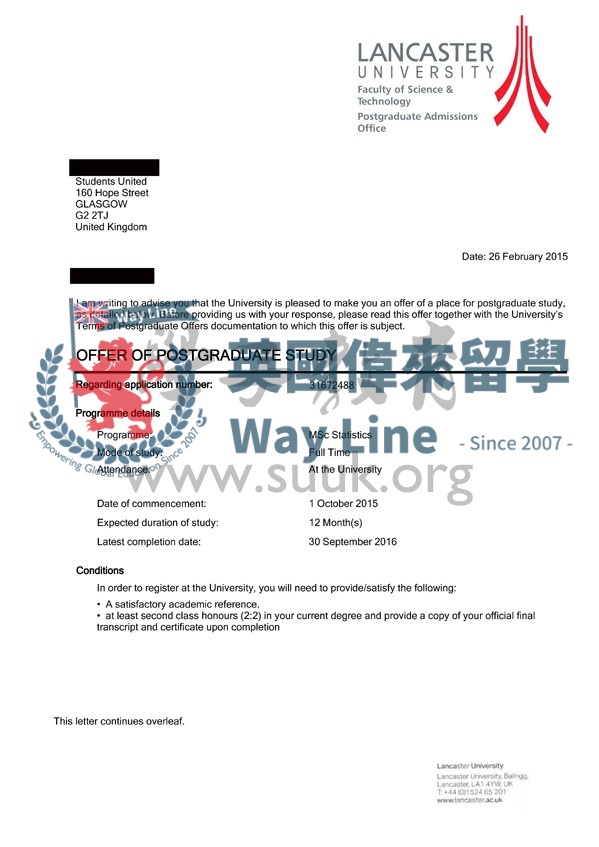 英國蘭開斯特大學統計學碩士