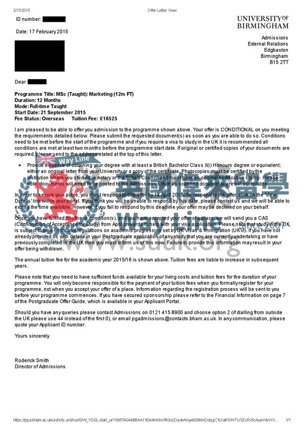 英國伯明翰大學營銷碩士