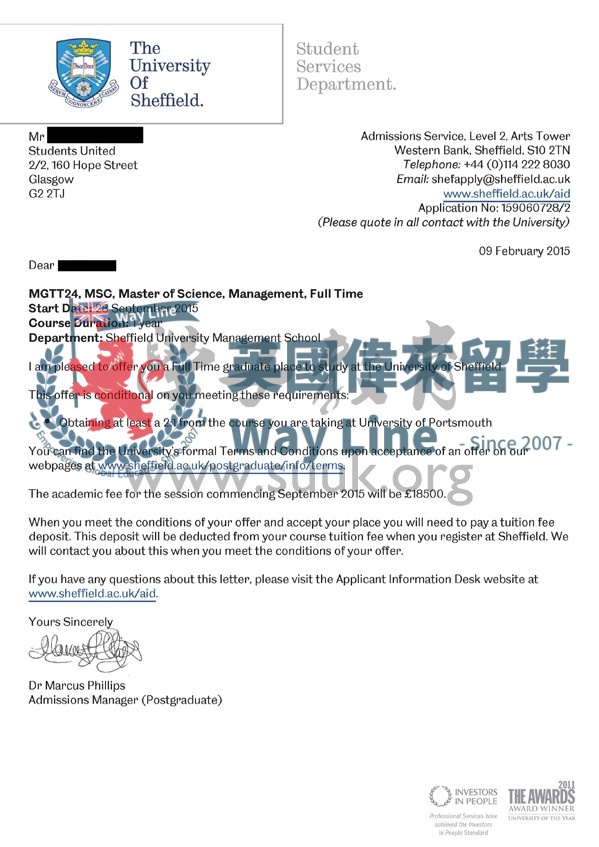 英國謝爾菲德大學管理碩士