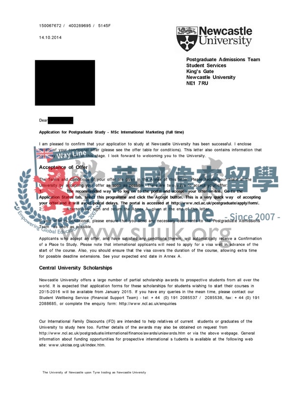 英國紐卡斯爾大學國際營銷碩士