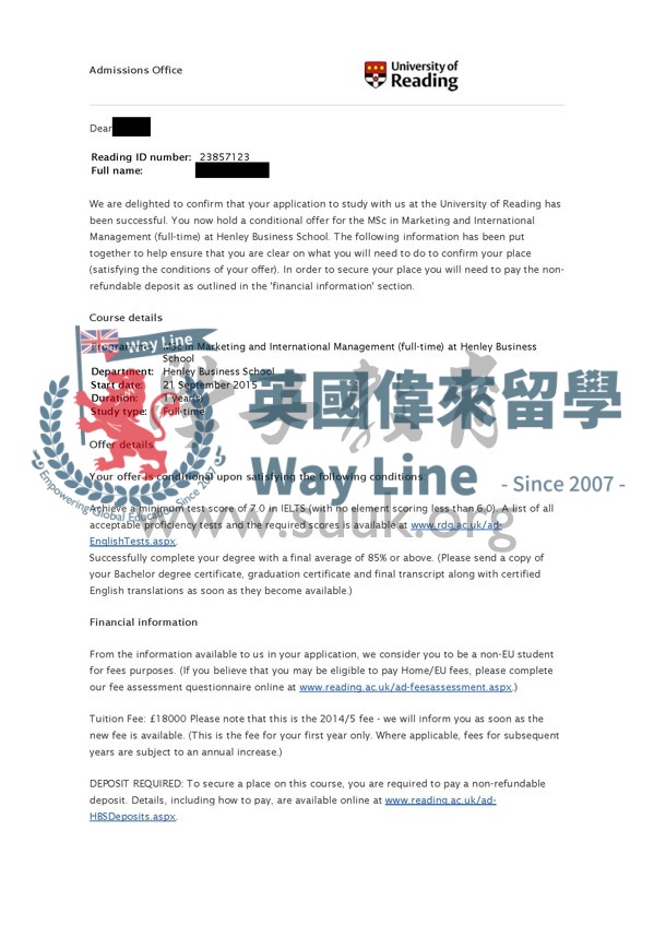 英國雷丁大學營銷和國際管理碩士