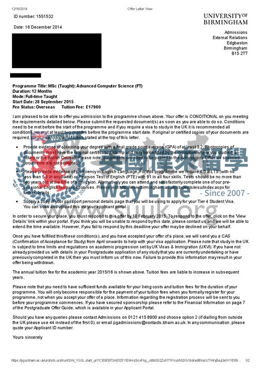 英國伯明翰大學高級計算機科學碩士