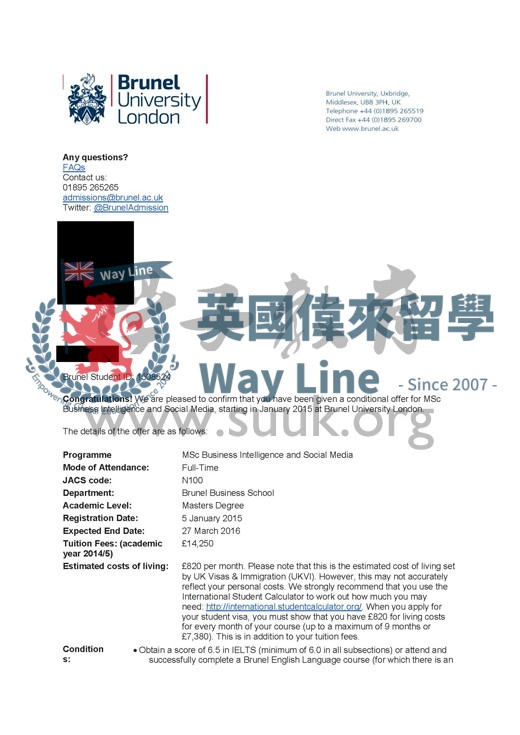 英國布魯內爾大學商業智能和社交媒體碩士