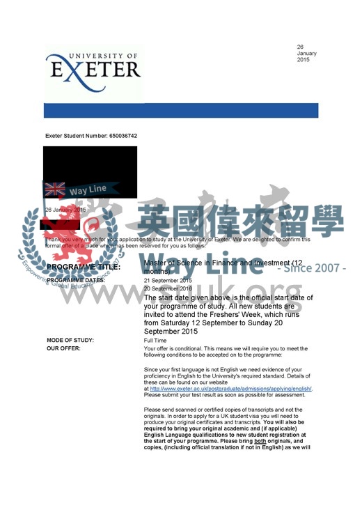 英國埃克塞特大學金融與投資碩士